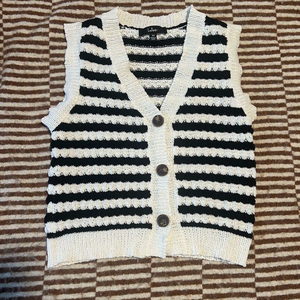 Lulu's Striped Black and Ivory Cardigan Vest